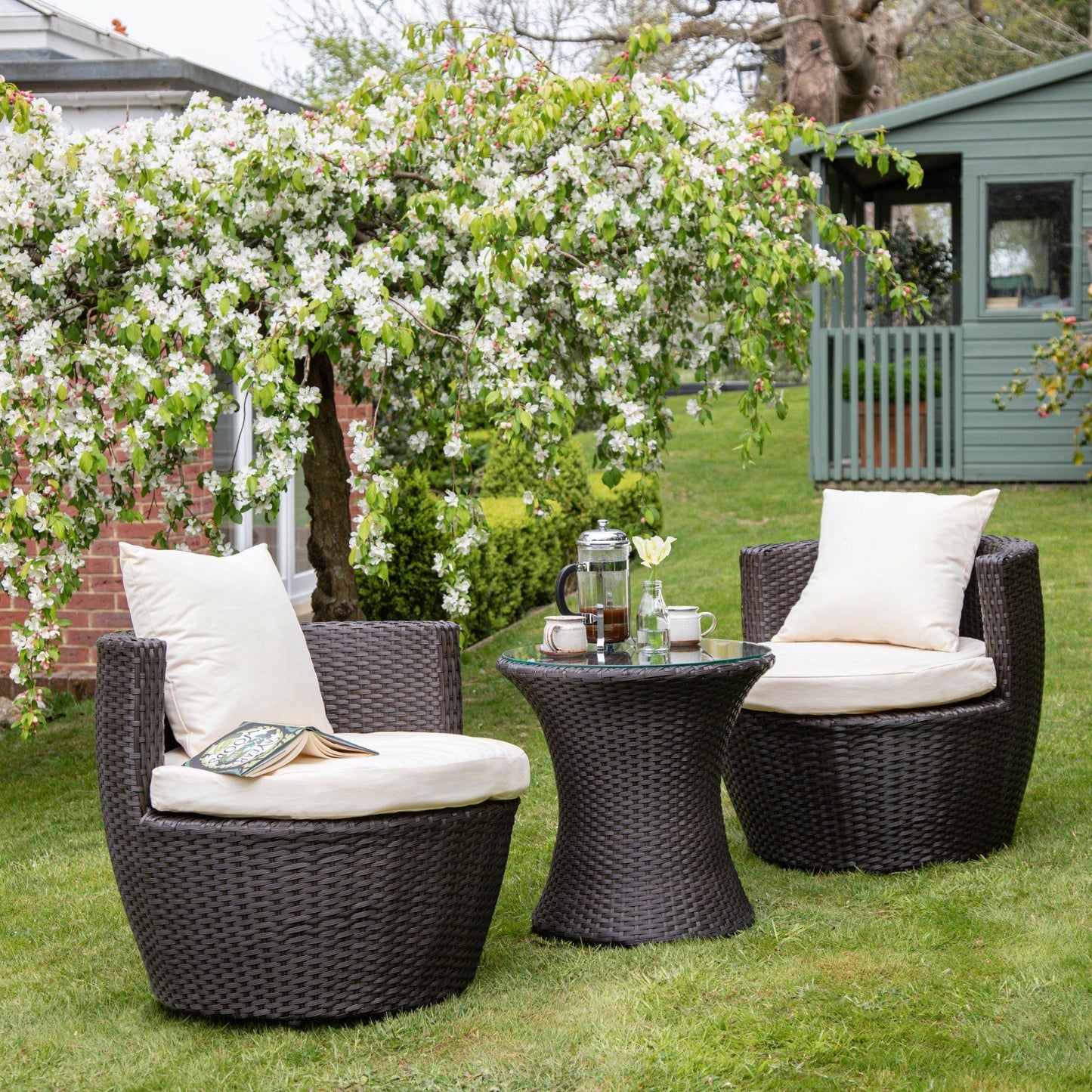 2 Seater Rattan Egg Chair Bistro Set - Brown - In Stock Date - 16th June 2020 - Laura James