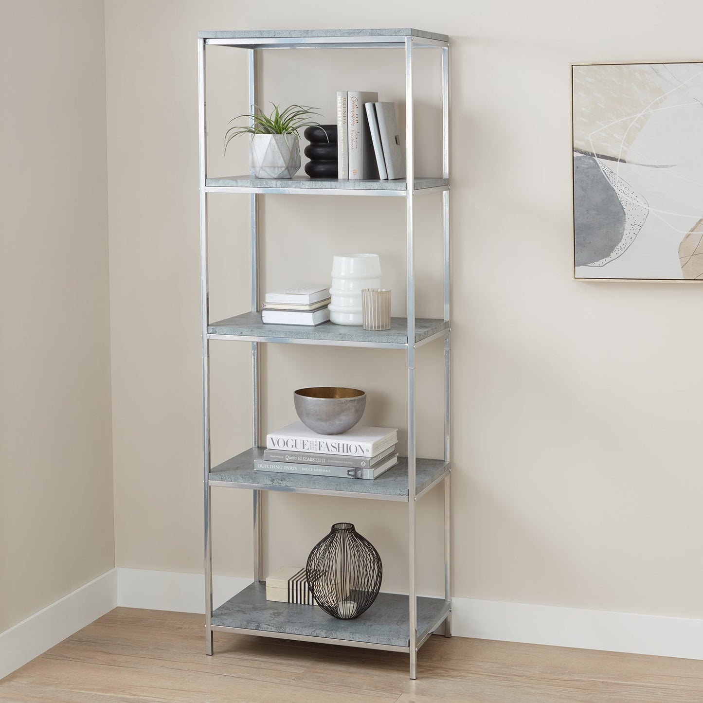 Jay bookcase - chrome effect and concrete