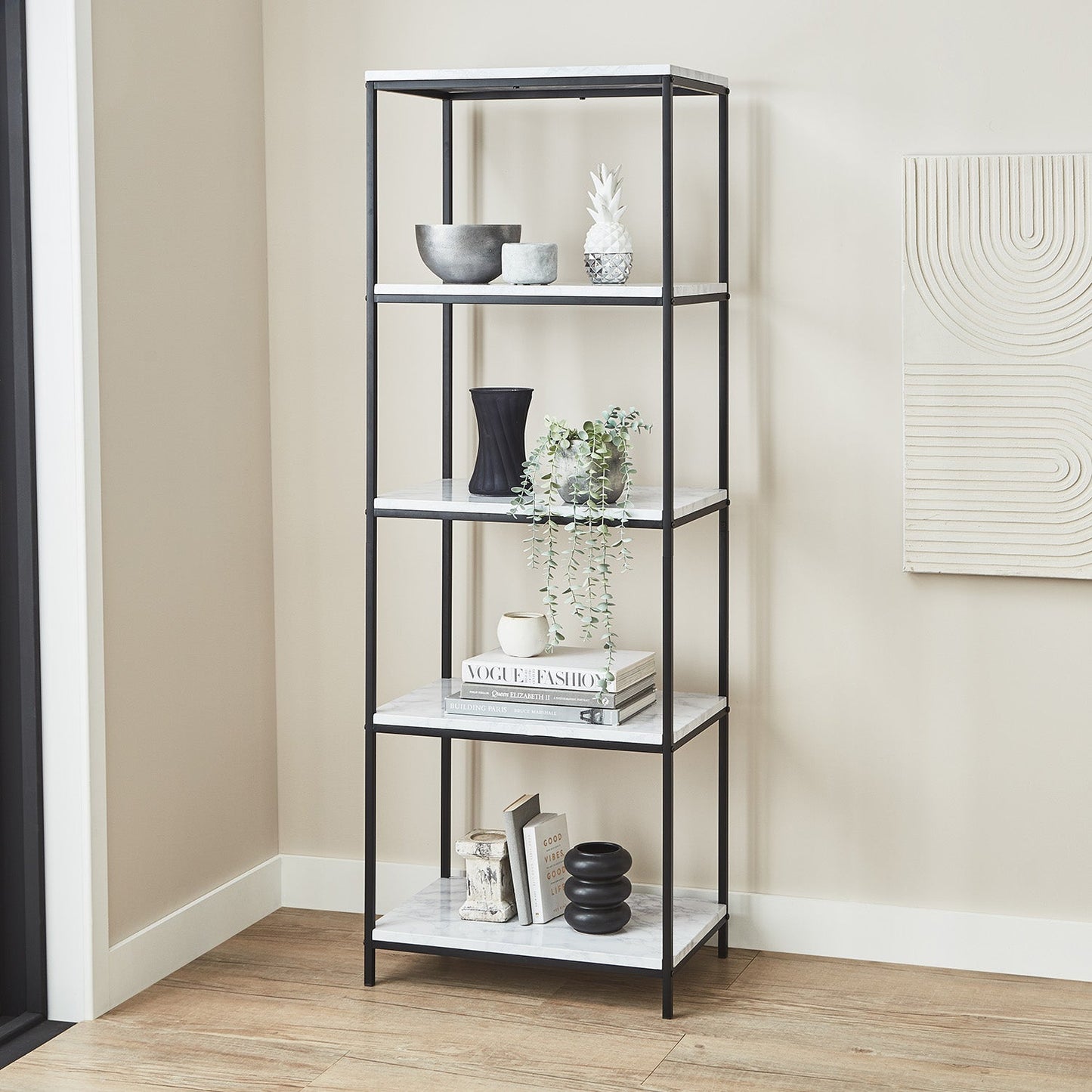 Jay bookcase - marble effect and black
