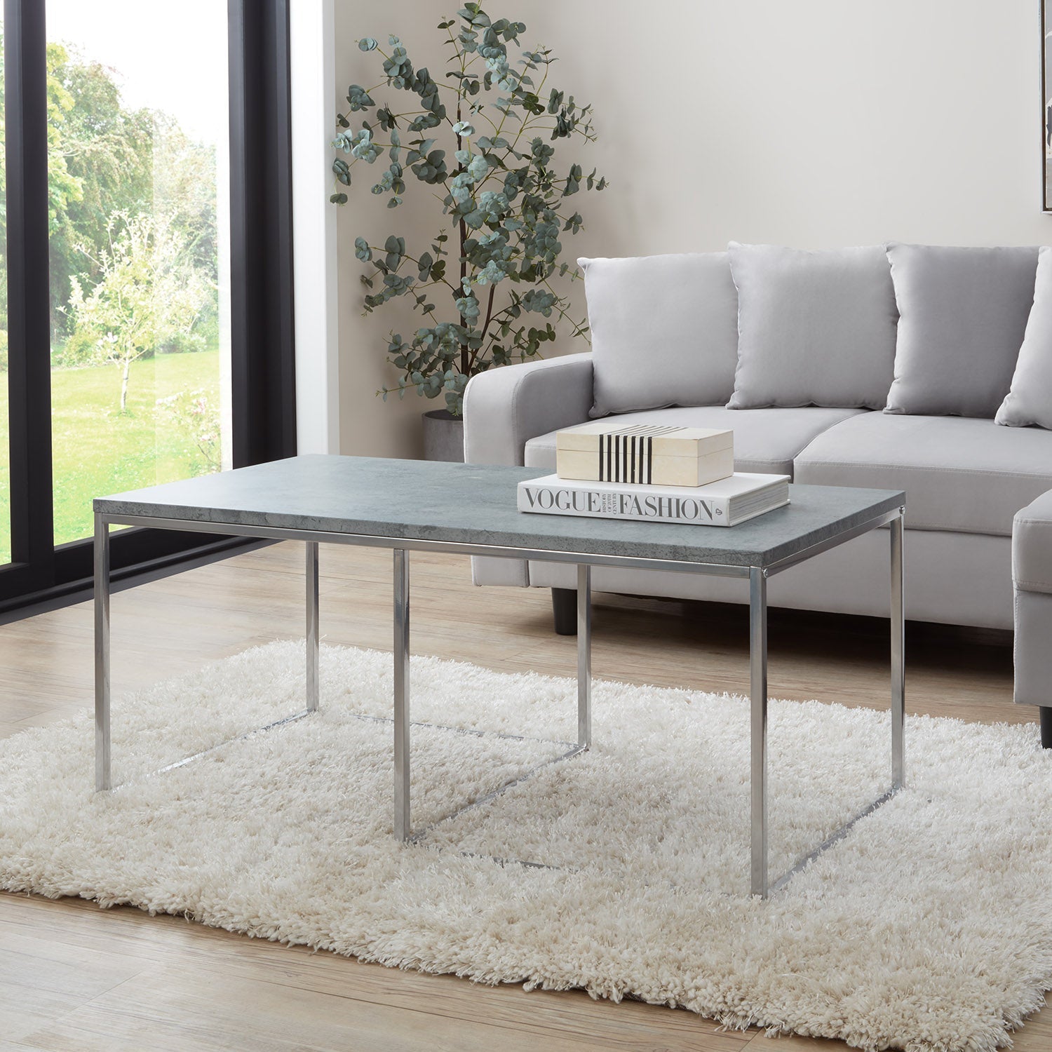 Jay coffee table - concrete effect and chrome - Laura James