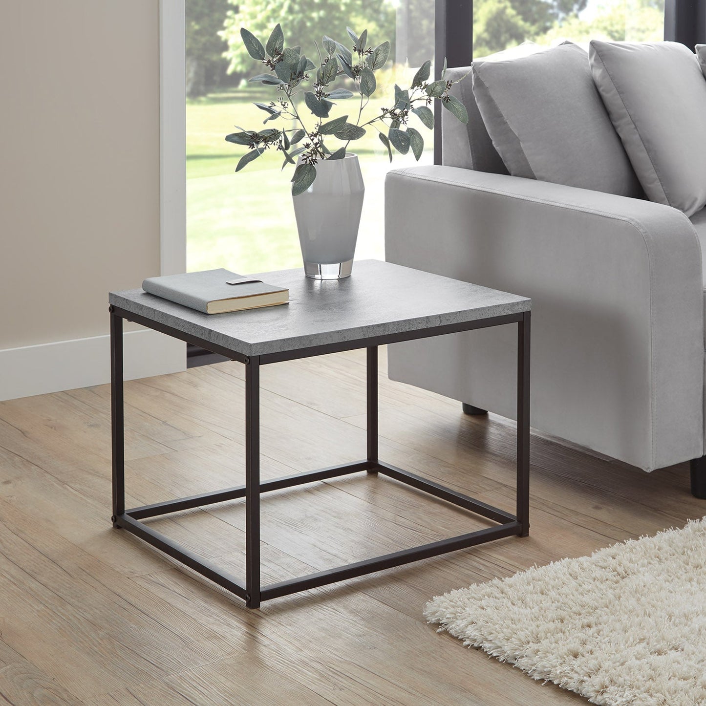 Jay coffee table and side table set - concrete effect and black - Laura James