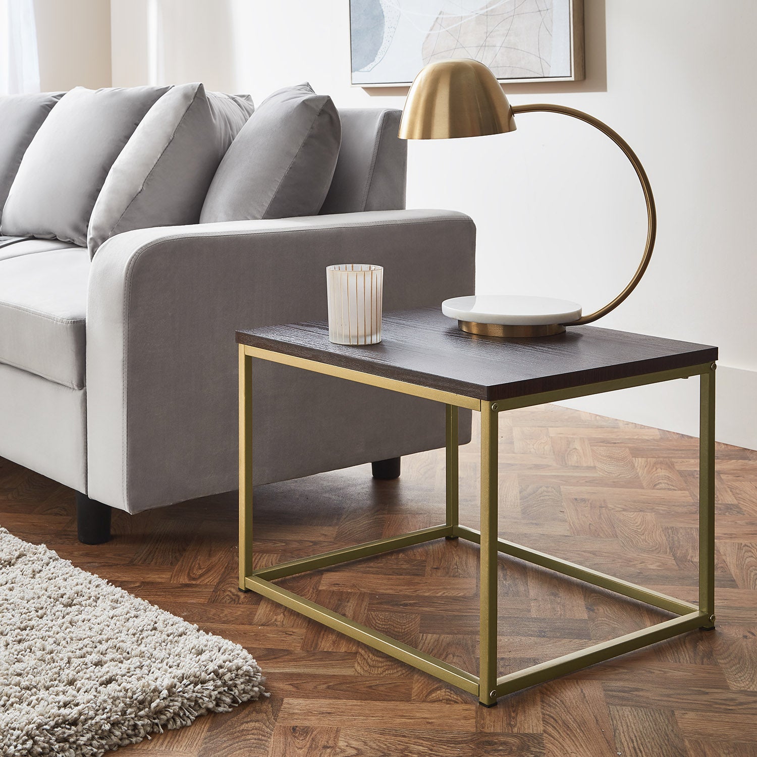 Jay side table - walnut effect and gold - Laura James