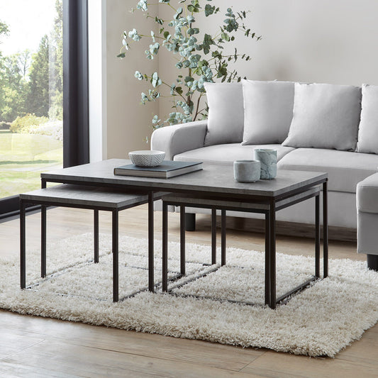 Jay coffee table and side table set - concrete effect and black - Laura James
