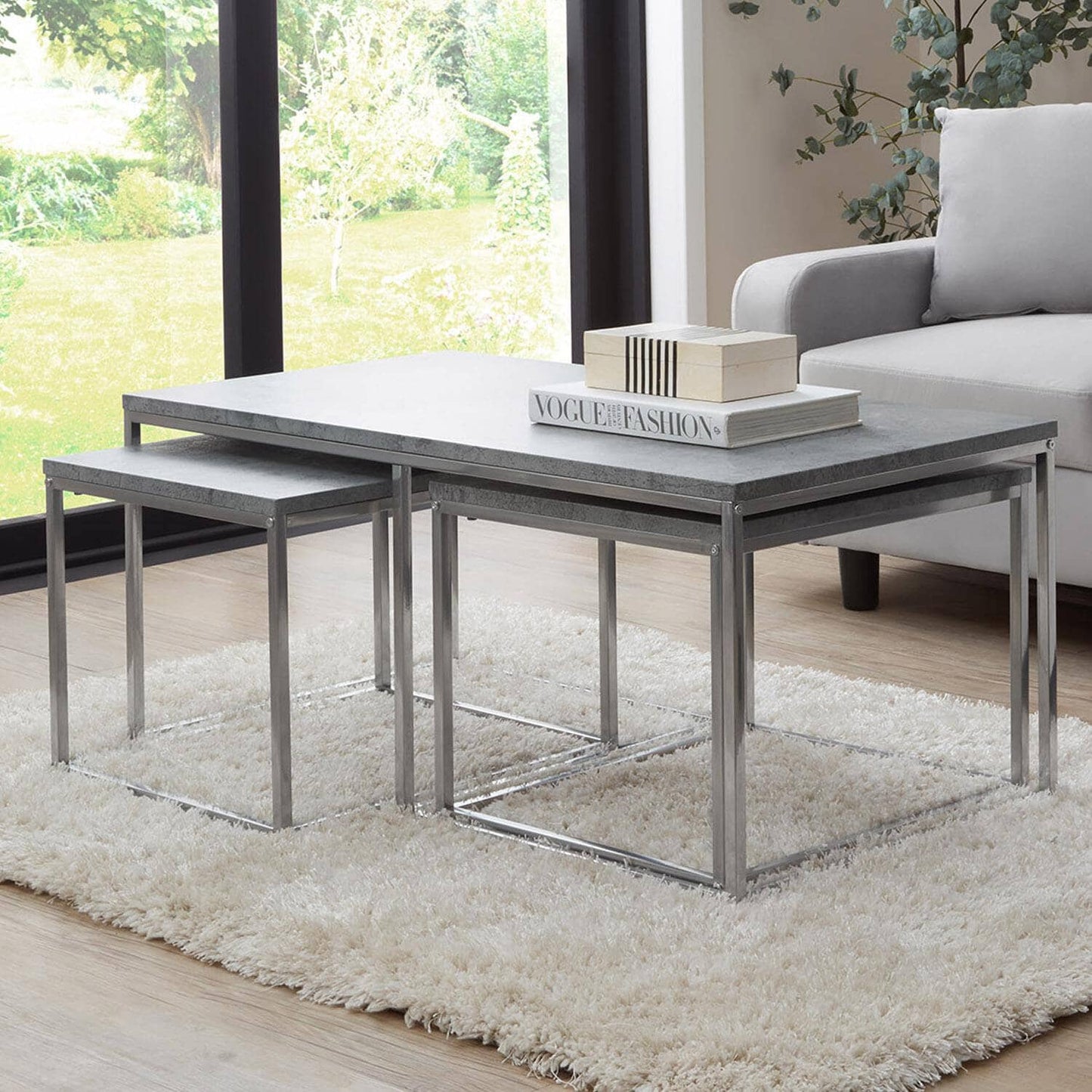 Jay coffee table and side table set - concrete effect and chrome