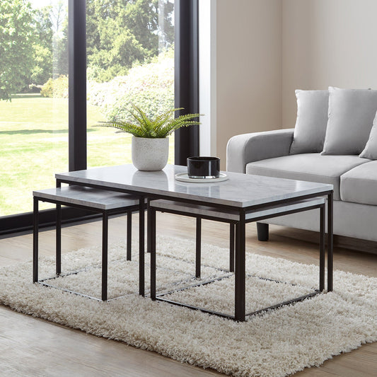 Jay coffee table and side table set - marble effect and black - Laura James