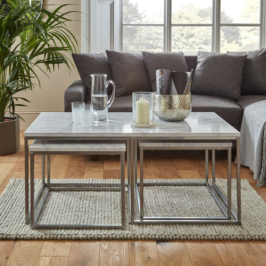 Jay coffee table and side table set - marble effect and chrome