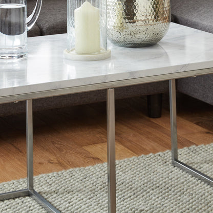 Jay Coffee Table - Marble effect and chrome - Laura James