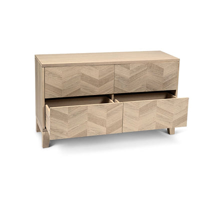 Ella Pale Oak Parquet Small Sideboard with 4 drawers