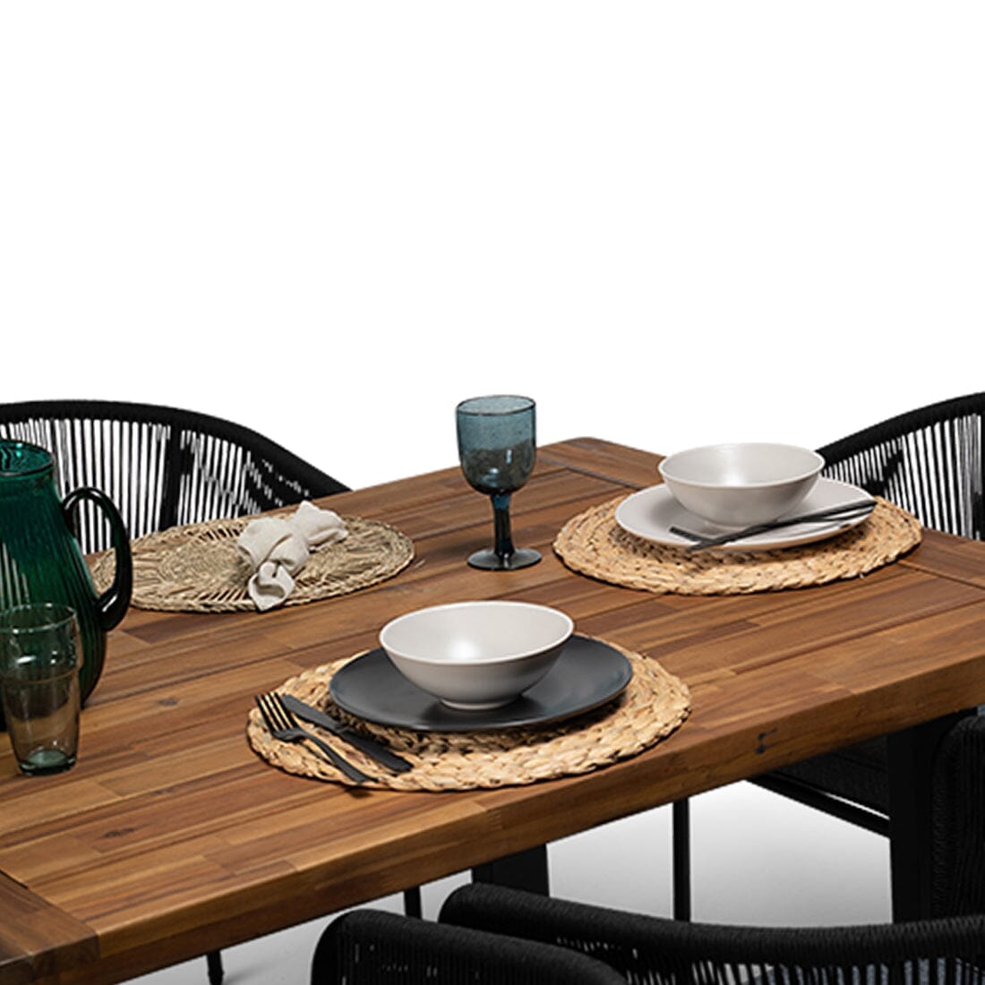 Hali Black Large Wooden Outdoor Dining Set for 6 LED Grey Parasol - Laura James