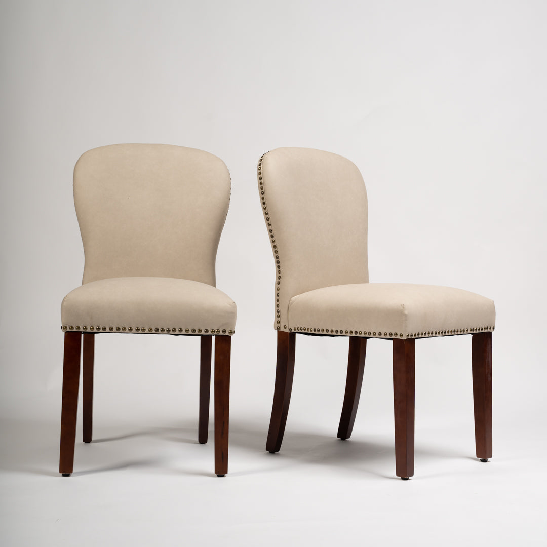 Edward dining chairs - set of 2 - faux leather stone and dark wood