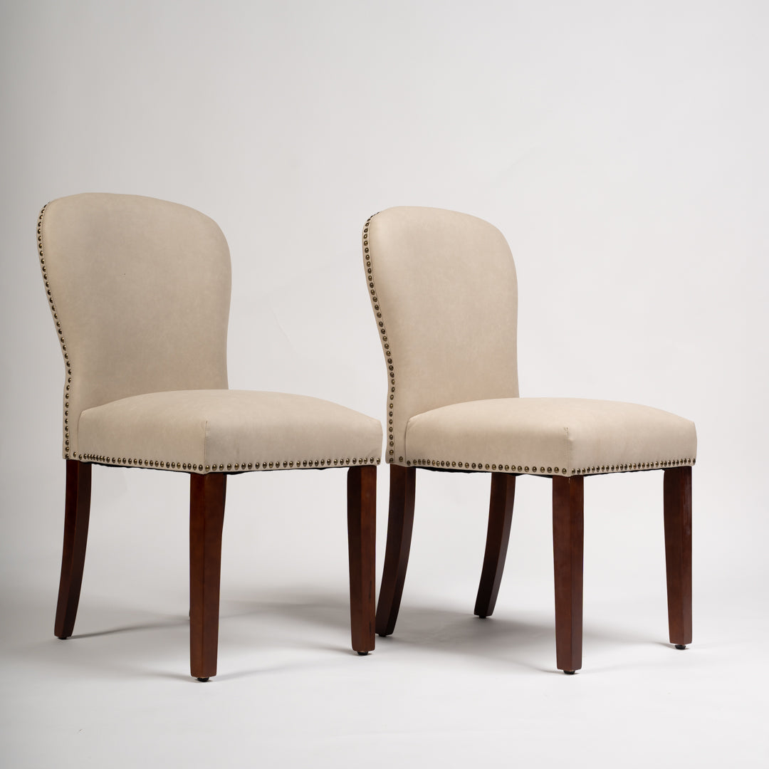 Edward dining chairs - set of 2 - faux leather stone and dark wood