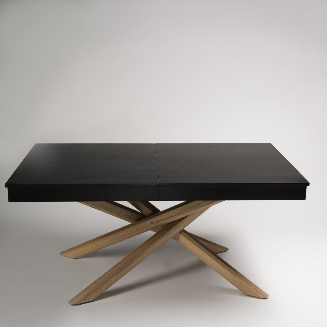 Amelia 8-10 seat extendable dining table - black top with oak legs