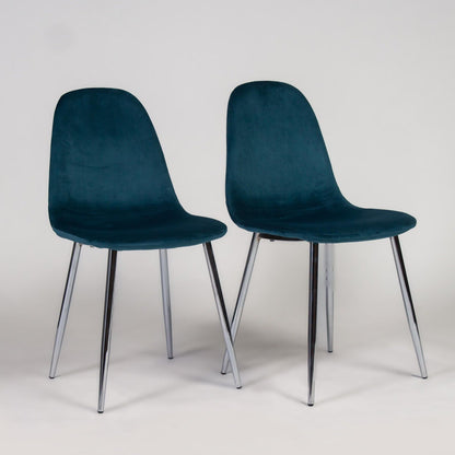 Ellis dining chairs - teal velvet and chrome - Laura James