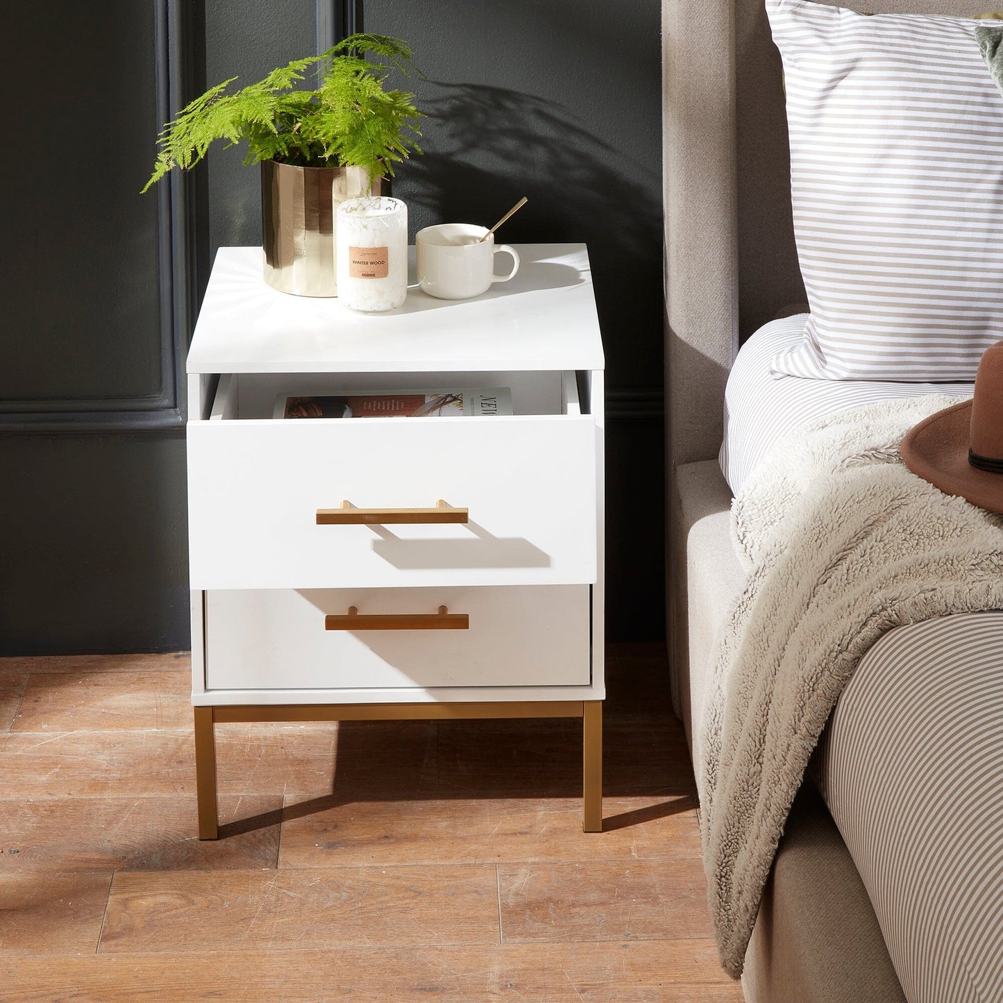 Marie Bedside Table - White - Laura James