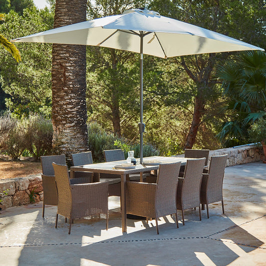Marston 8 Seater Natural Rattan Dining Set with Cream Parasol - Laura James