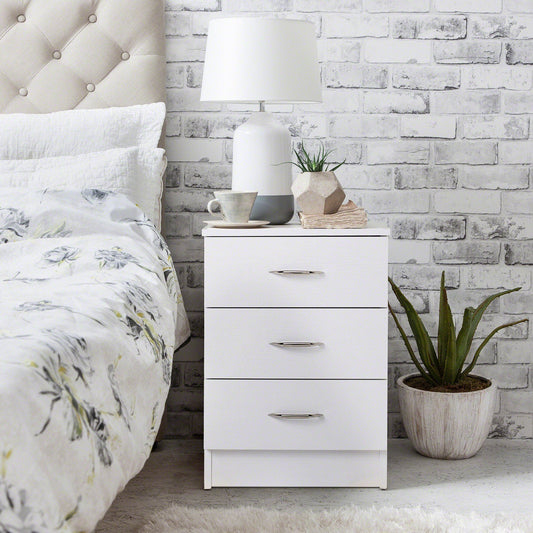 White Bedside Tables Cabinet - 3 Drawers - PRE-ORDER - IN STOCK – 23 - 24 September - Laura James
