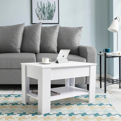 White Lift up Top Coffee Table with Storage / Shelf - Laura James