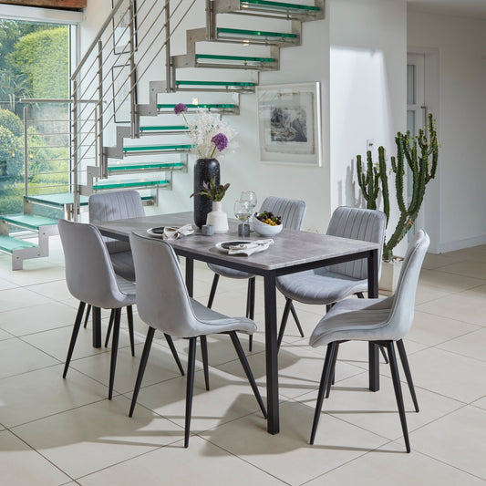 Milo Black Concrete Table effect Dining Table Set - 6 seater - Bella Grey and Black  chairs set