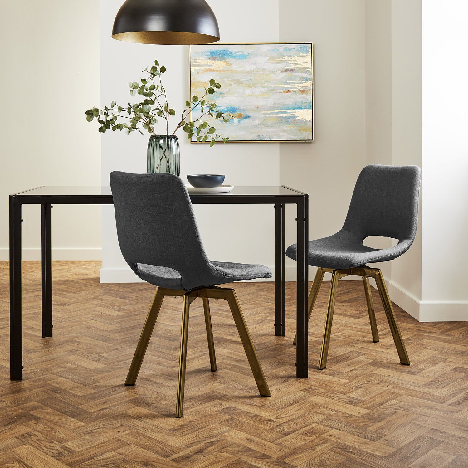 Margot dining chairs x2 - grey and brass- Laura James