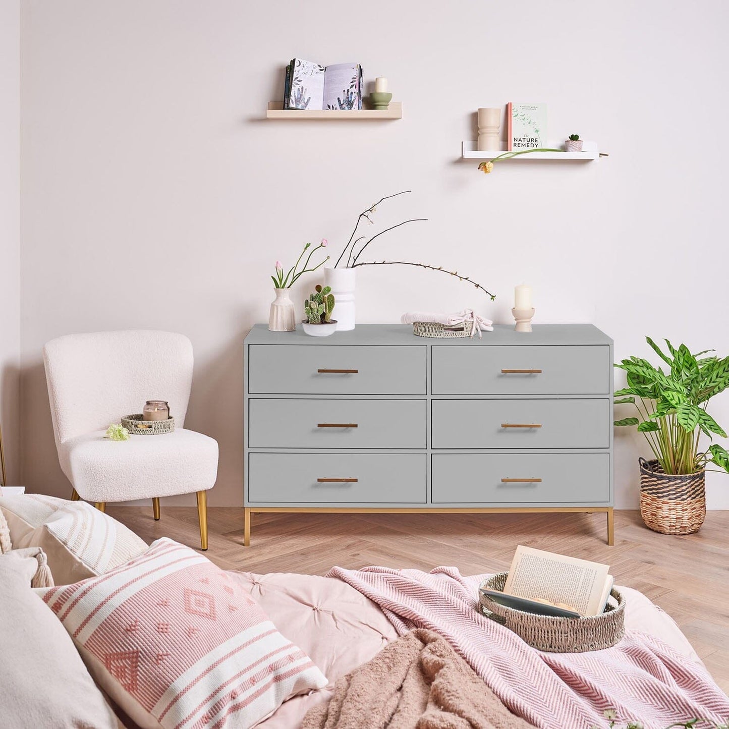 Marie Grey Chest of 6 drawers - Laura James