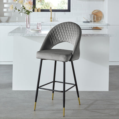 Marilyn bar stool - grey velvet - Laura James