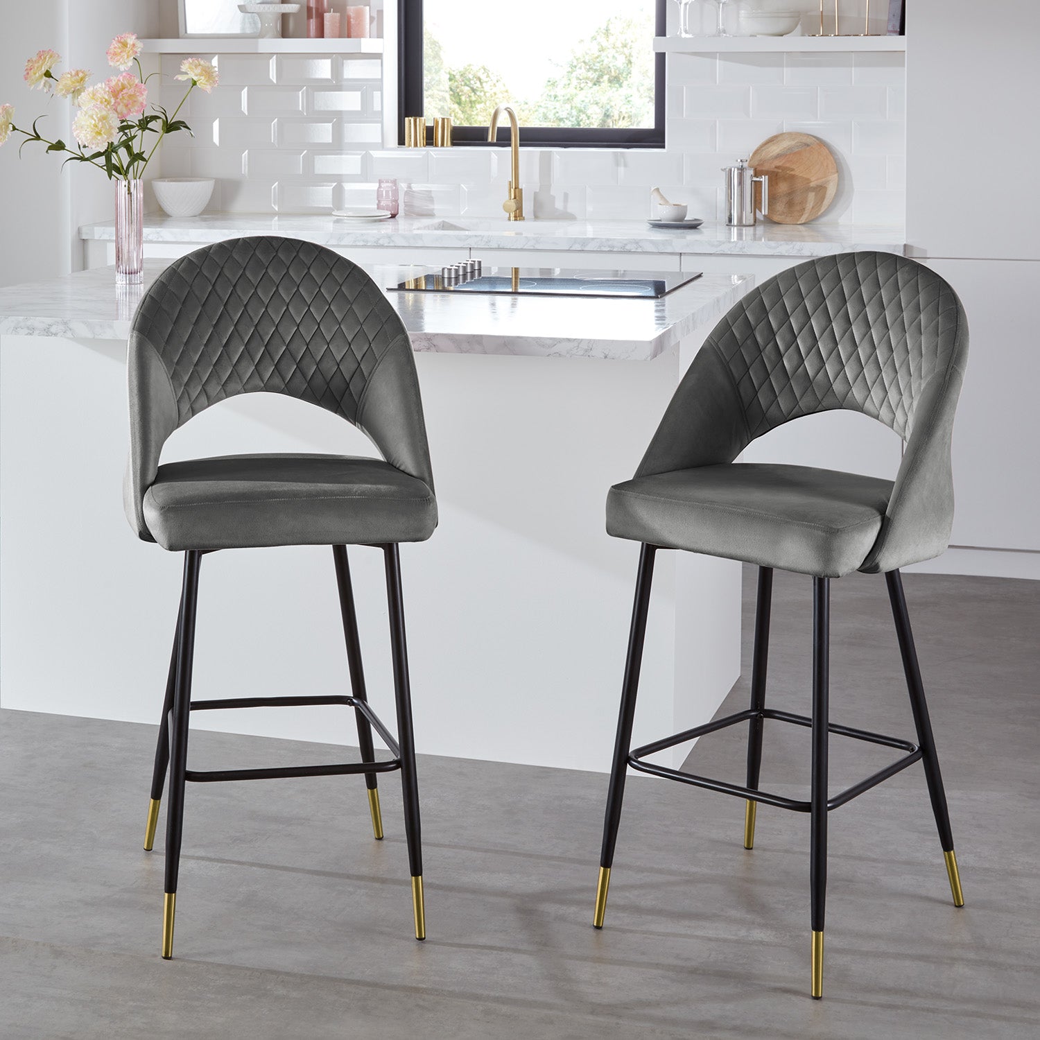 Marilyn bar stool - set of 2 - grey velvet - Laura James