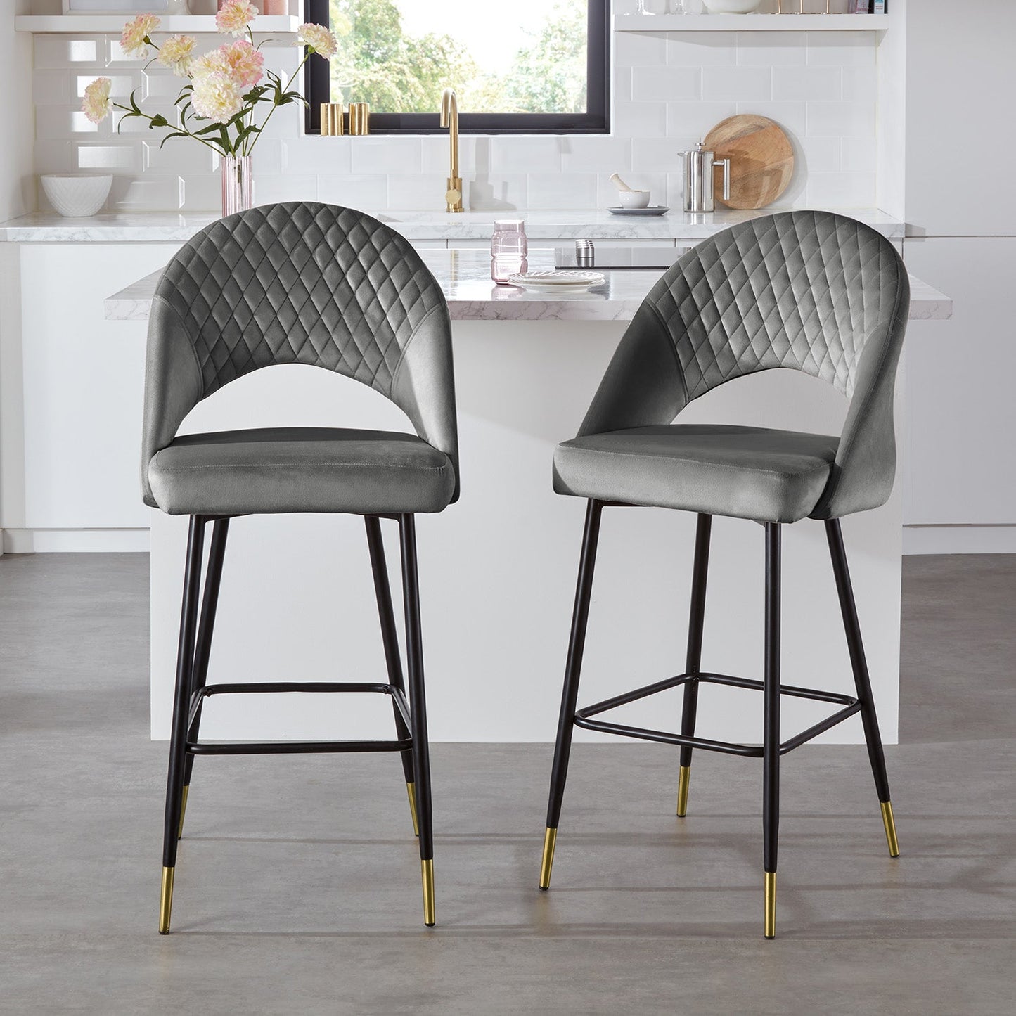 Marilyn bar stool - set of 2 - grey velvet - Laura James