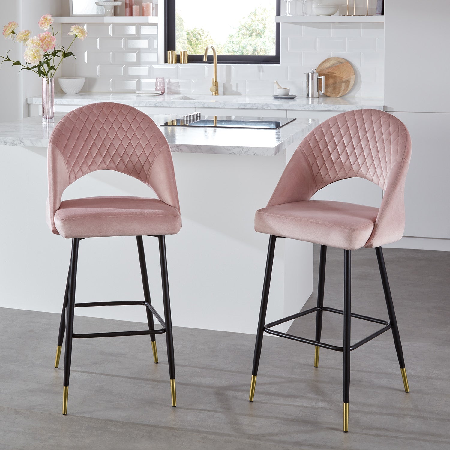 Marilyn bar stool - set of 2 - pink velvet - Laura James