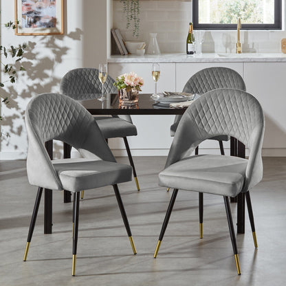 Clara Marble Dining Table Set - 4 Seater - Marilyn Grey and Black Chairs