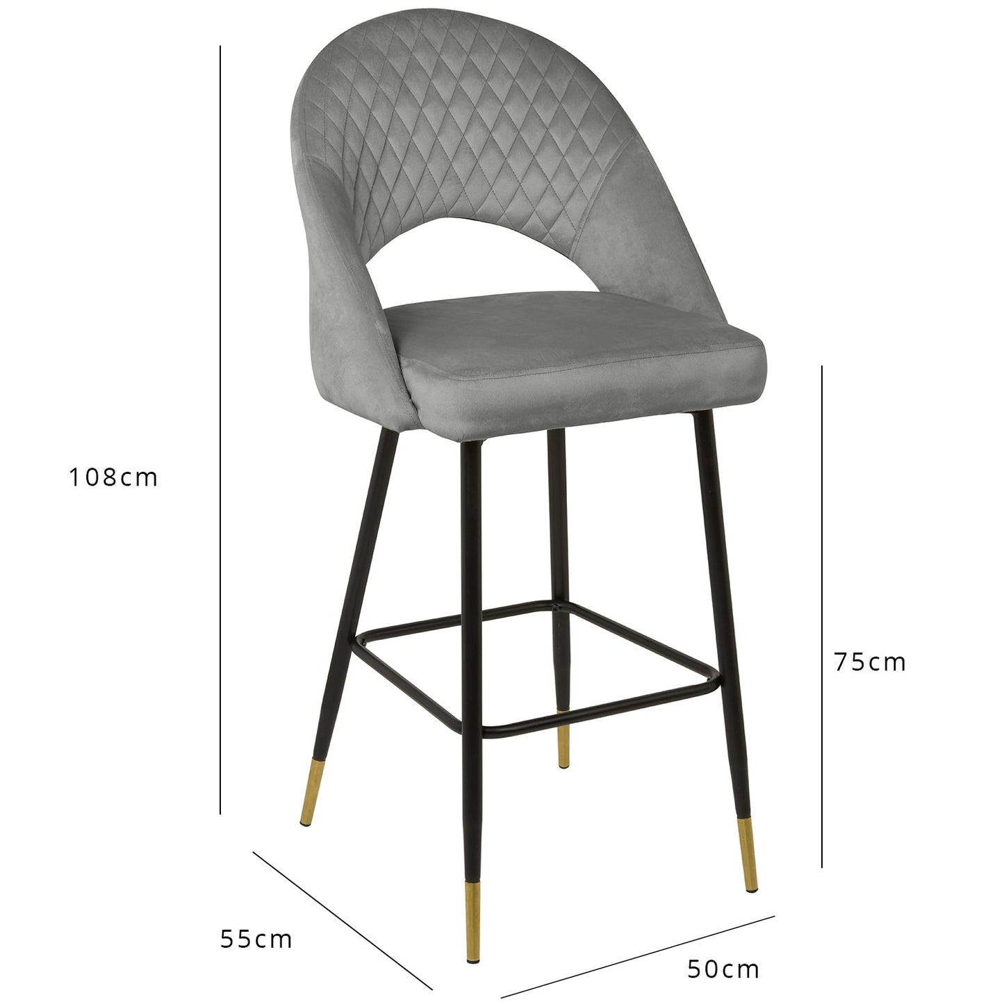 Marilyn bar stool - set of 2 - grey velvet