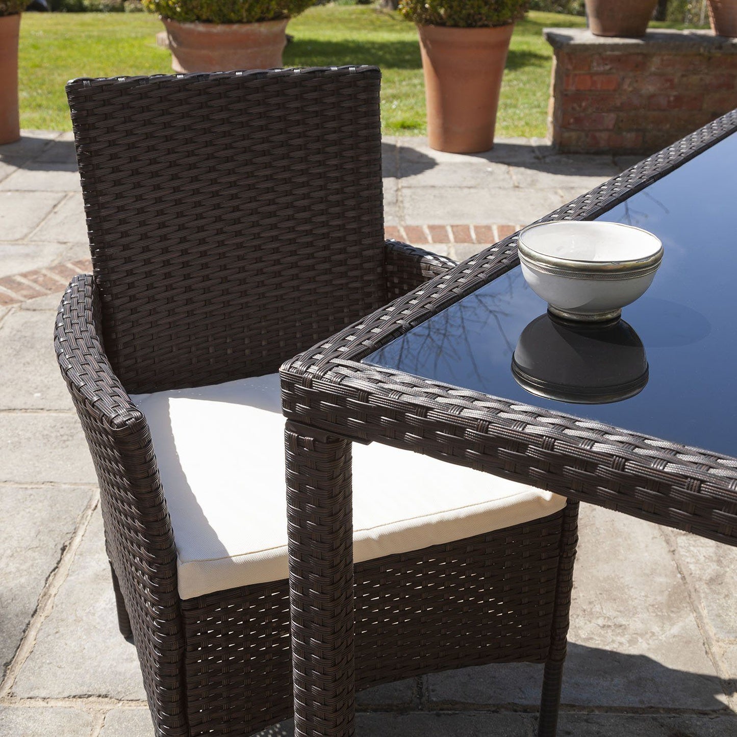  6 Seater Rattan Dining Set with Grey Parasol 