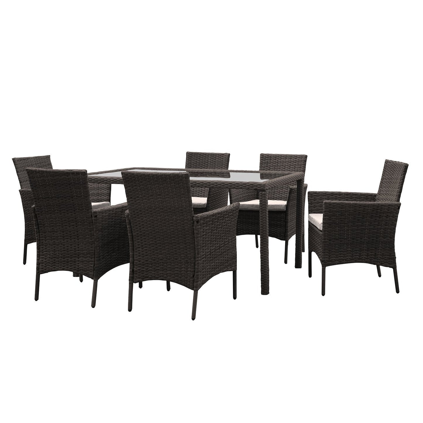  6 Seater Rattan Dining Set with Grey Parasol 