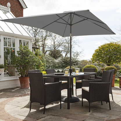  6 Seater Rattan Dining Set with Grey Parasol 