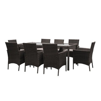 Marston 8 Seater Rattan Garden Dining Set with Grey Parasol - Brown