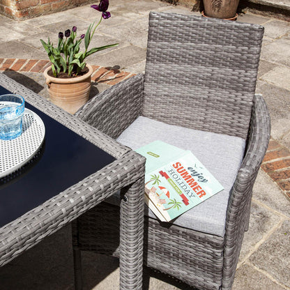 Marston 8 Seater Rattan Outdoor Dining Set with Grey LED Premium Parasol - Rattan Garden Furniture - Grey - Glass Top