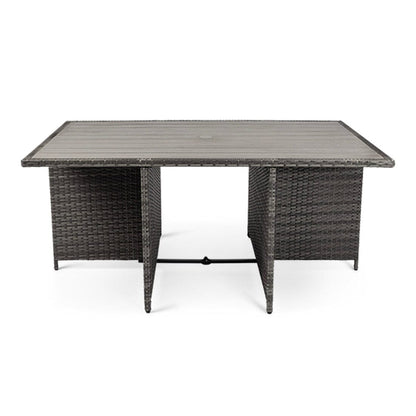 10 Seater Rattan Cube Outdoor Dining Set with Cream LED Premium Parasol - Grey Weave Polywood Top