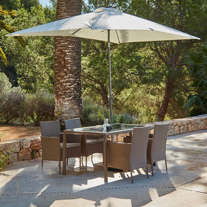 Marston 4 Seater Rattan Dining Set with Cream Parasol - Natural Brown