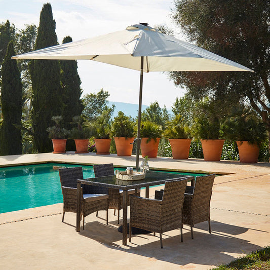 Marston 4 Seater Rattan Outdoor Dining Set with Cream Parasol - Rattan Garden Furniture - Grey