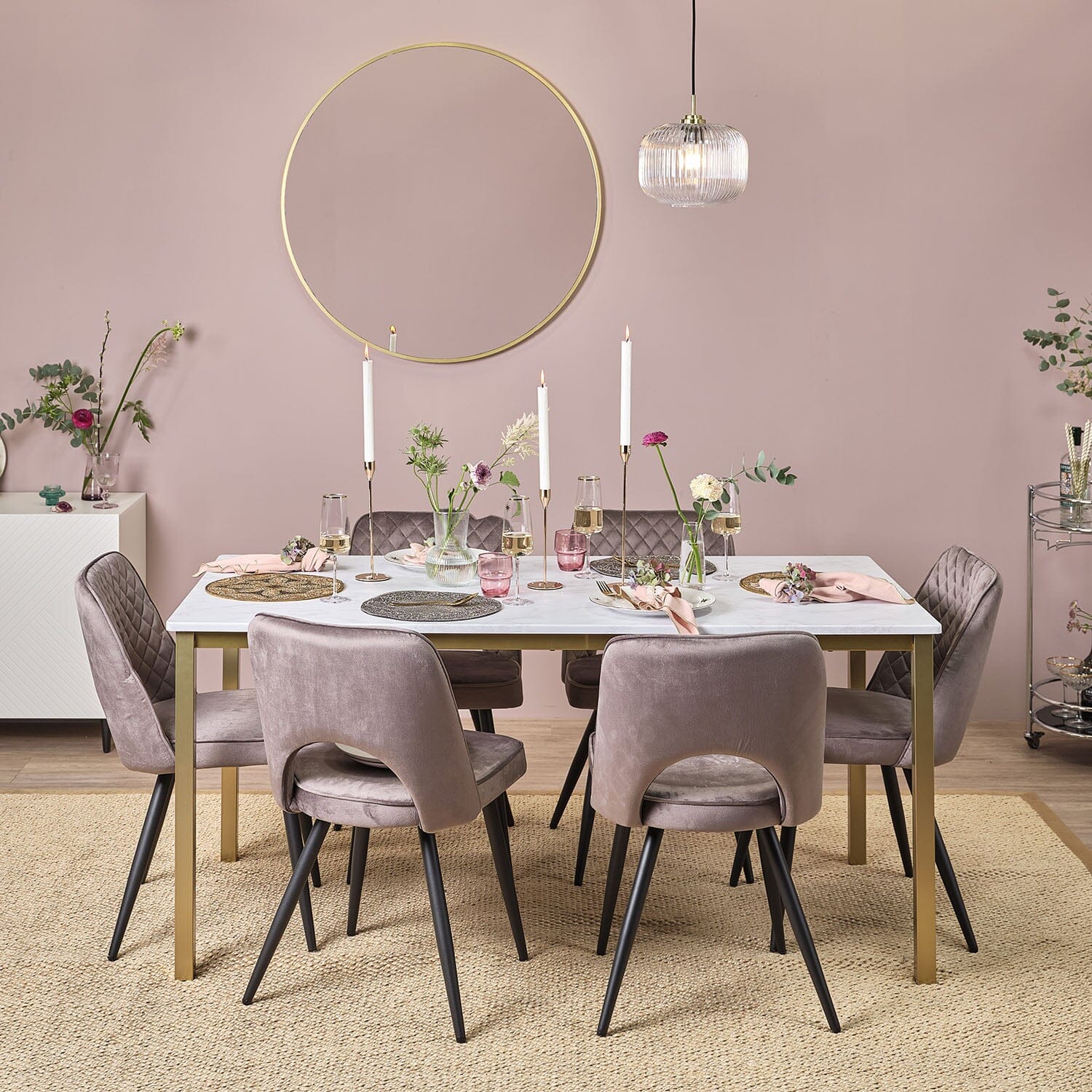 Milo dining table - 6 seater - marble effect and gold - Laura James
