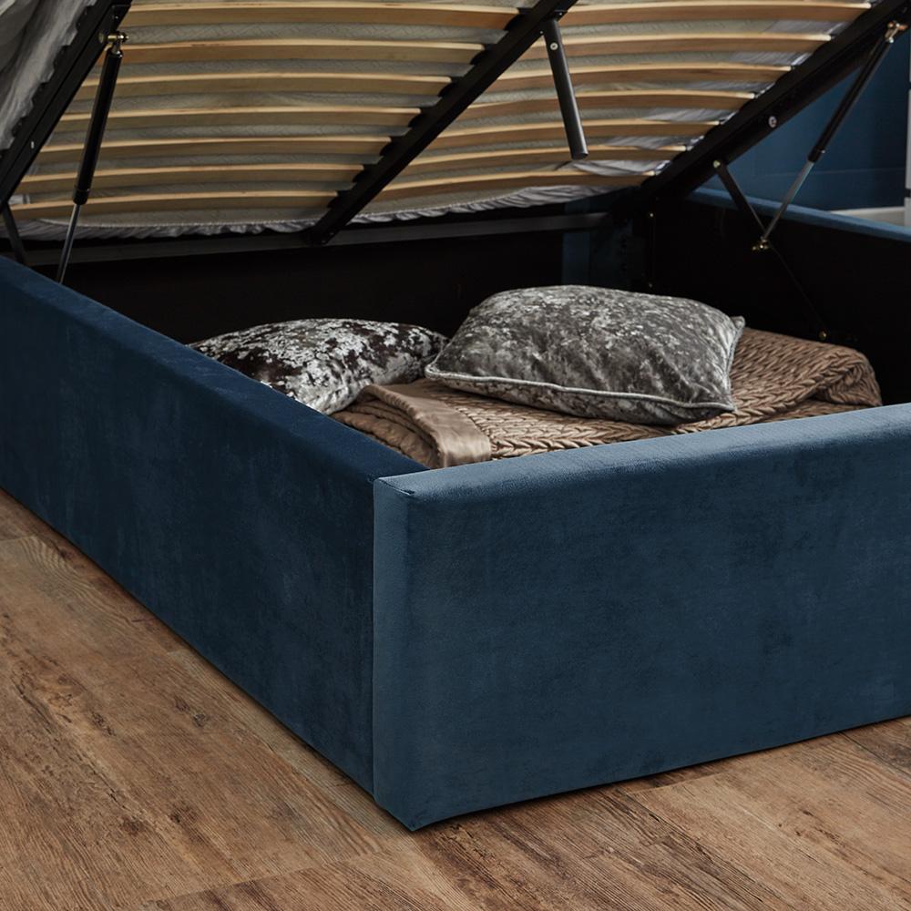 Blue velvet double ottoman bed and mattress set - Laura James