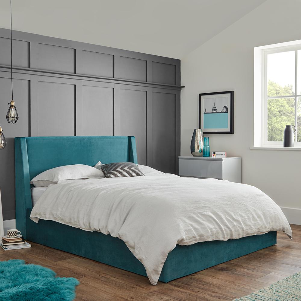 Teal double storage ottoman bed frame - Laura James
