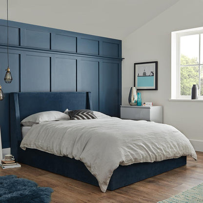 Blue velvet modern king size ottoman bed frame - Laura James