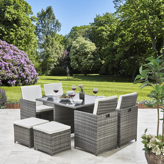 8 seater cube dining set - grey weave - Laura James