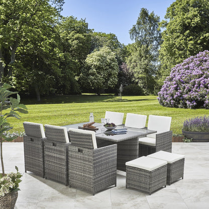 10 Seater Rattan Cube Garden Set with Premium Grey Parasol - Outdoor Dining Furniture - (Grey Weave)