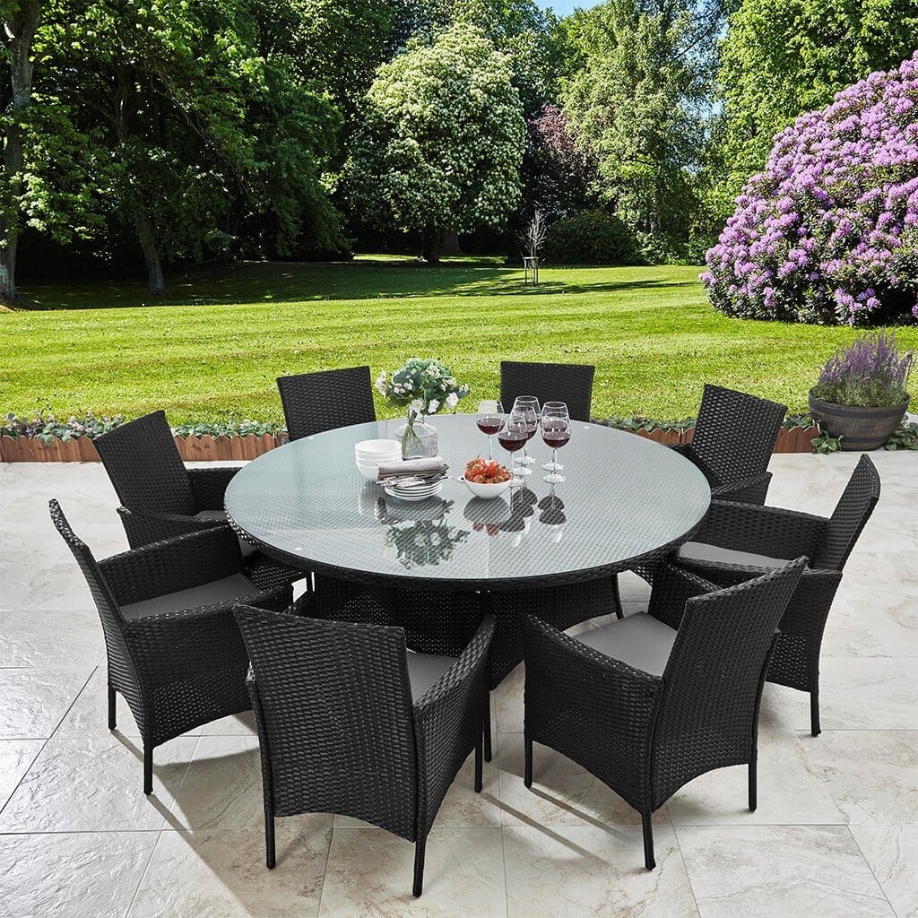 Kemble Black 8 Seater Outdoor Round Dining Set