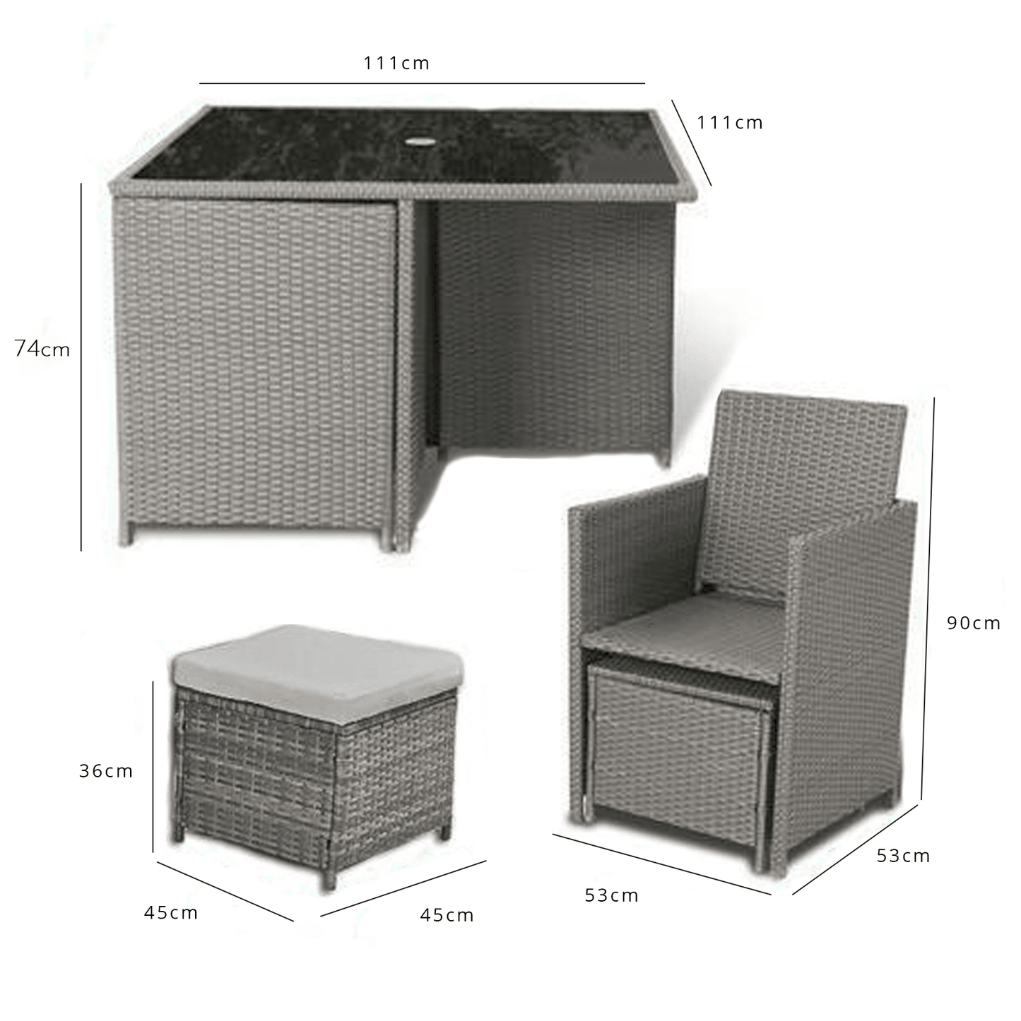 8 Seat Rattan Cube Outdoor Dining Set with LED Premium Parasol and Parasol Rain Cover - Grey Weave - Laura James