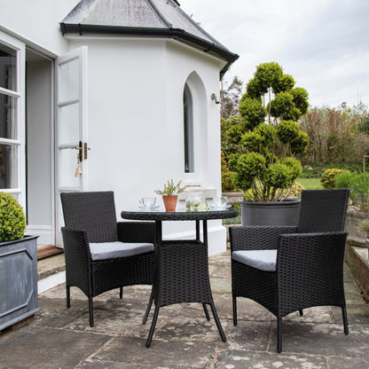 2 Seater Rattan Bistro Dining Set in Black - Garden Furniture - Laura James