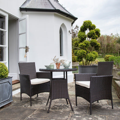 2 Seater Rattan Bistro Dining Set in Brown - Garden Furniture Outdoor Laura James
