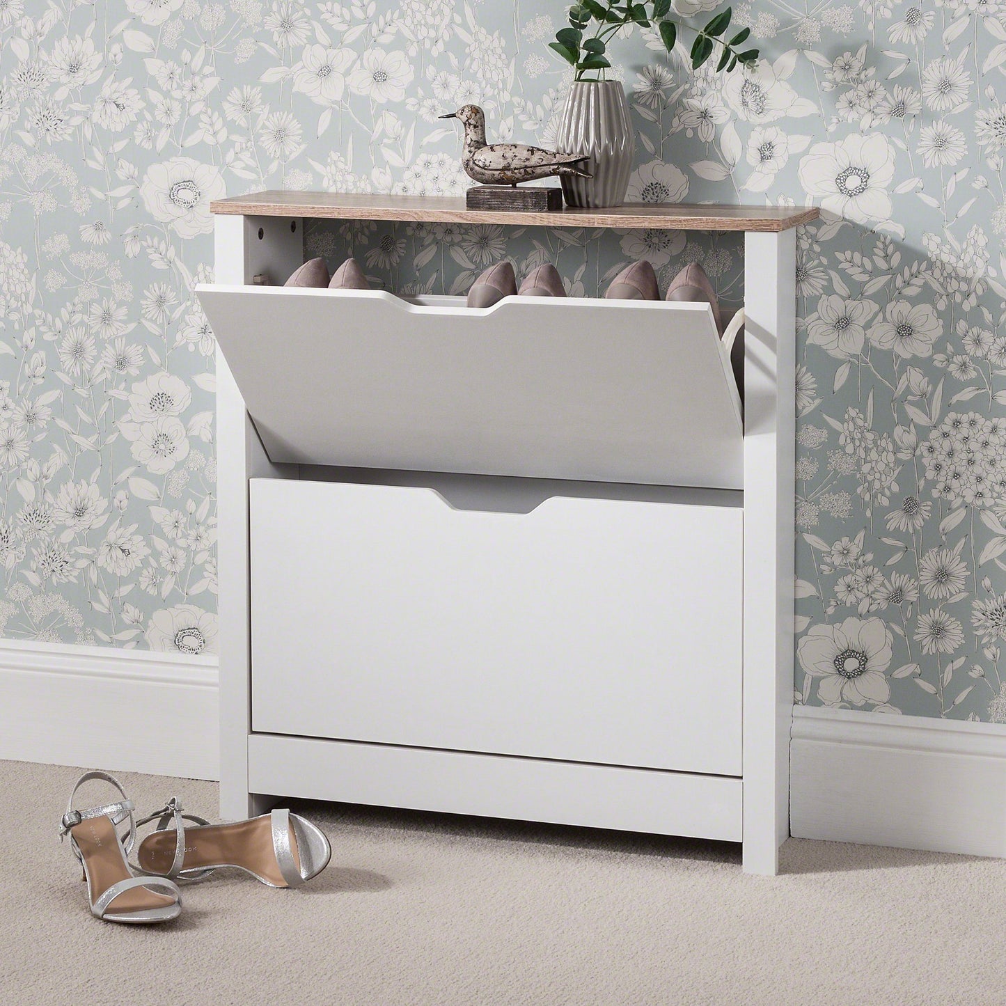 White Shoe Cabinet Wooden Storage - Laura James