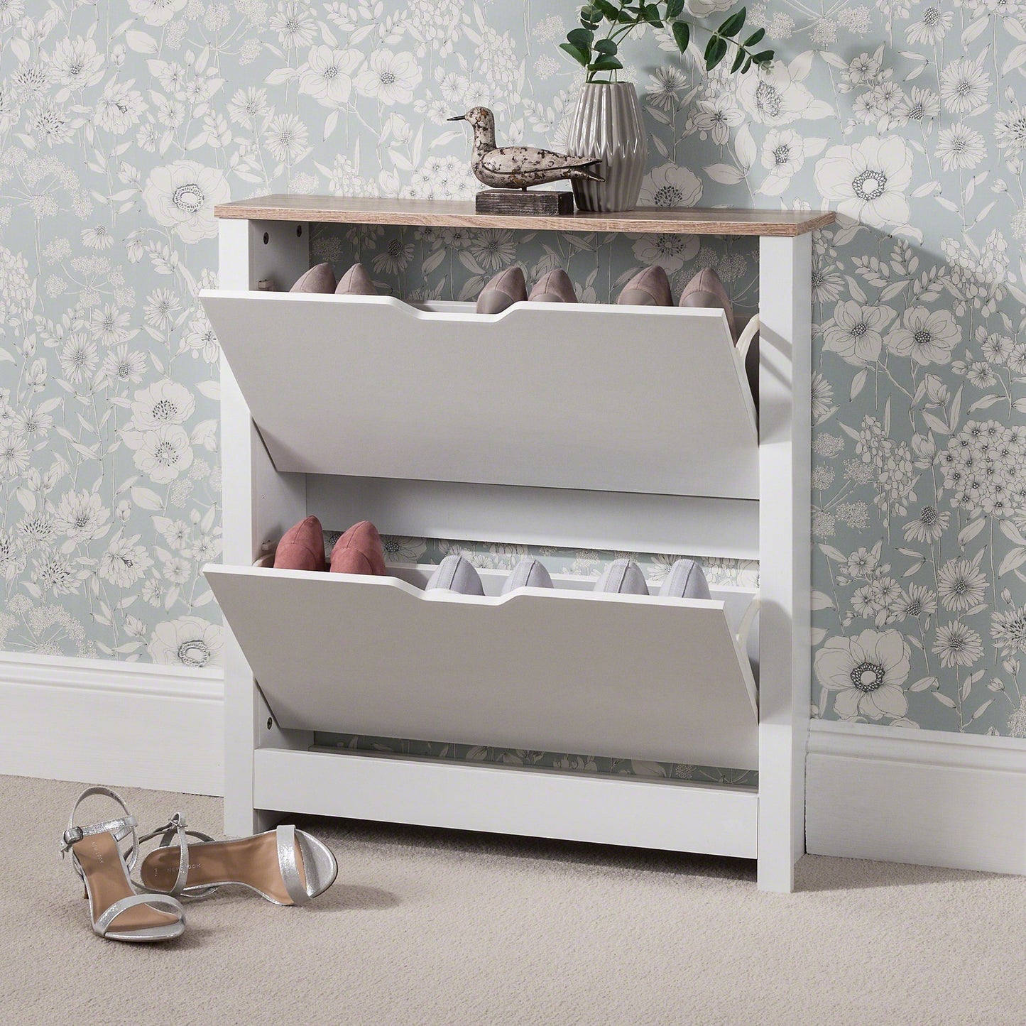 White Shoe Cabinet Wooden Storage - Laura James